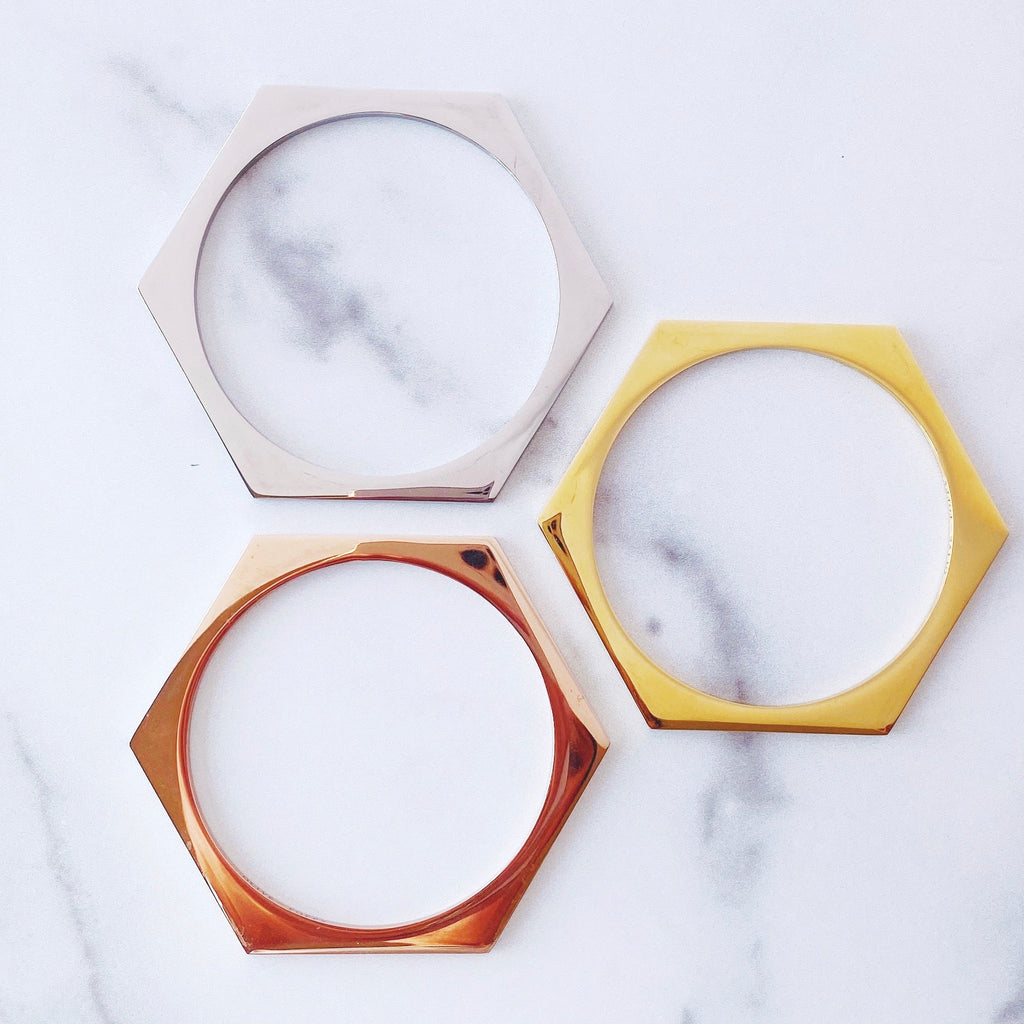 Metallic Hexagon Stacking Bracelets - Olive and Poppy